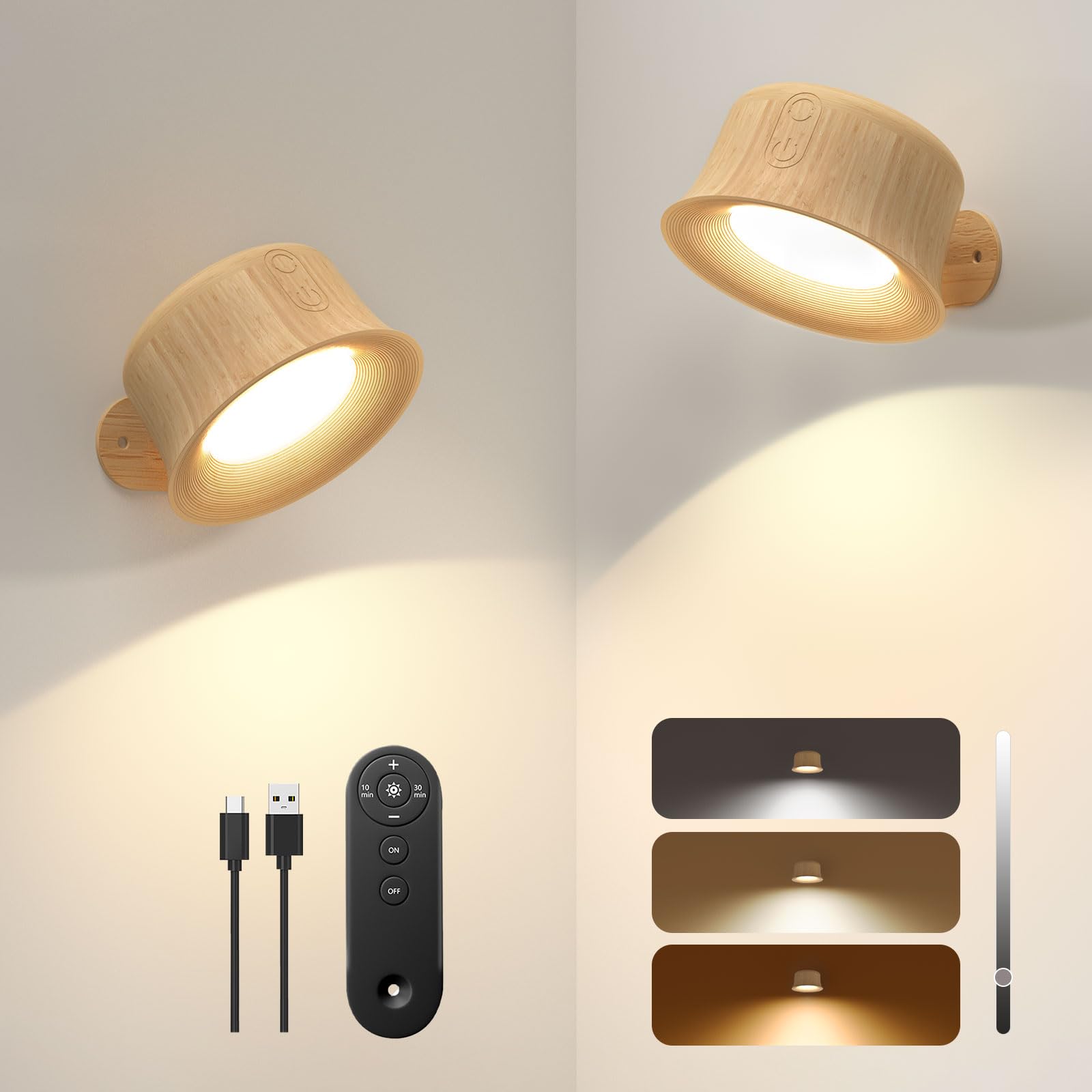 FULEN 2er-Pack LED-Wandleuchten mit 3200-mAh-Akku – Dimmbar mit Touch & Fernbedienung