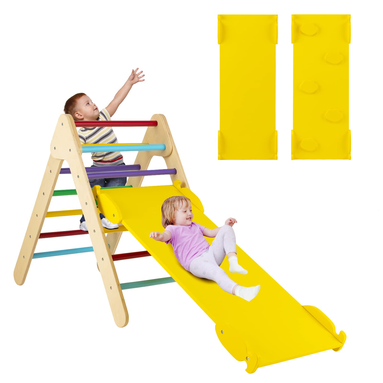 COSTWAY Kletterdreieck mit Rutsche – Holz Klettergerüst für Kleinkinder ab 1 Jahr