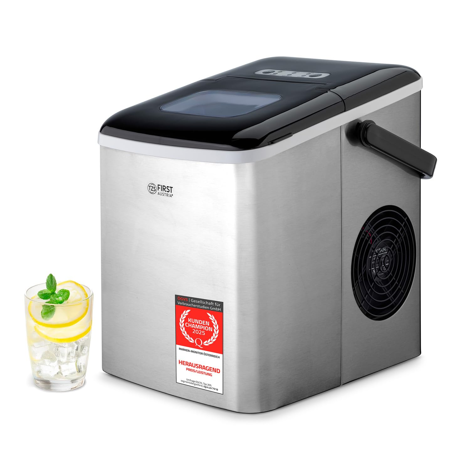 TZS First Austria Eiswürfelmaschine 1,8L – 12kg/24h Kapazität mit LED-Bedienung