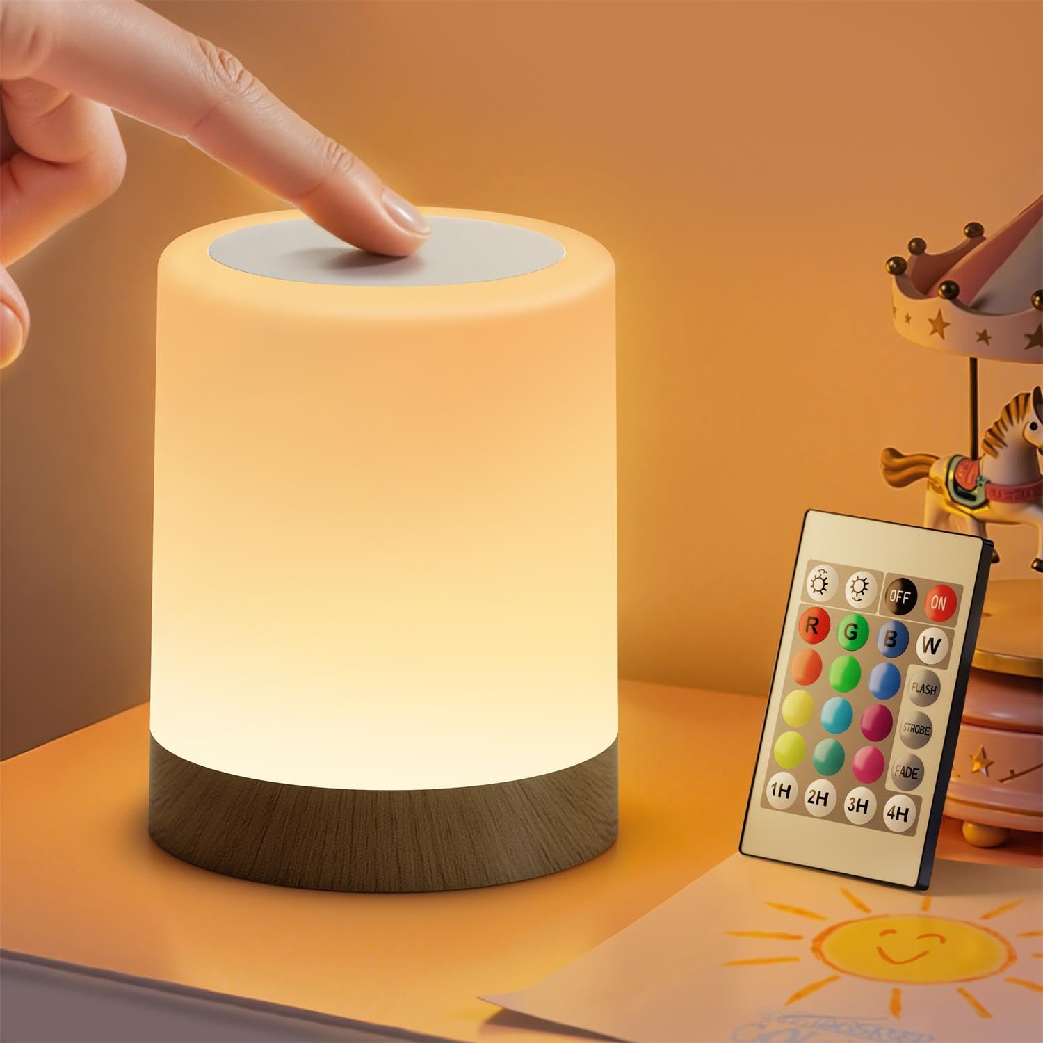 Auxmir LED Nachttischlampe Dimmbar mit Fernbedienung – 3000mAh USB-Akku, 13 Farben, 5 Modi