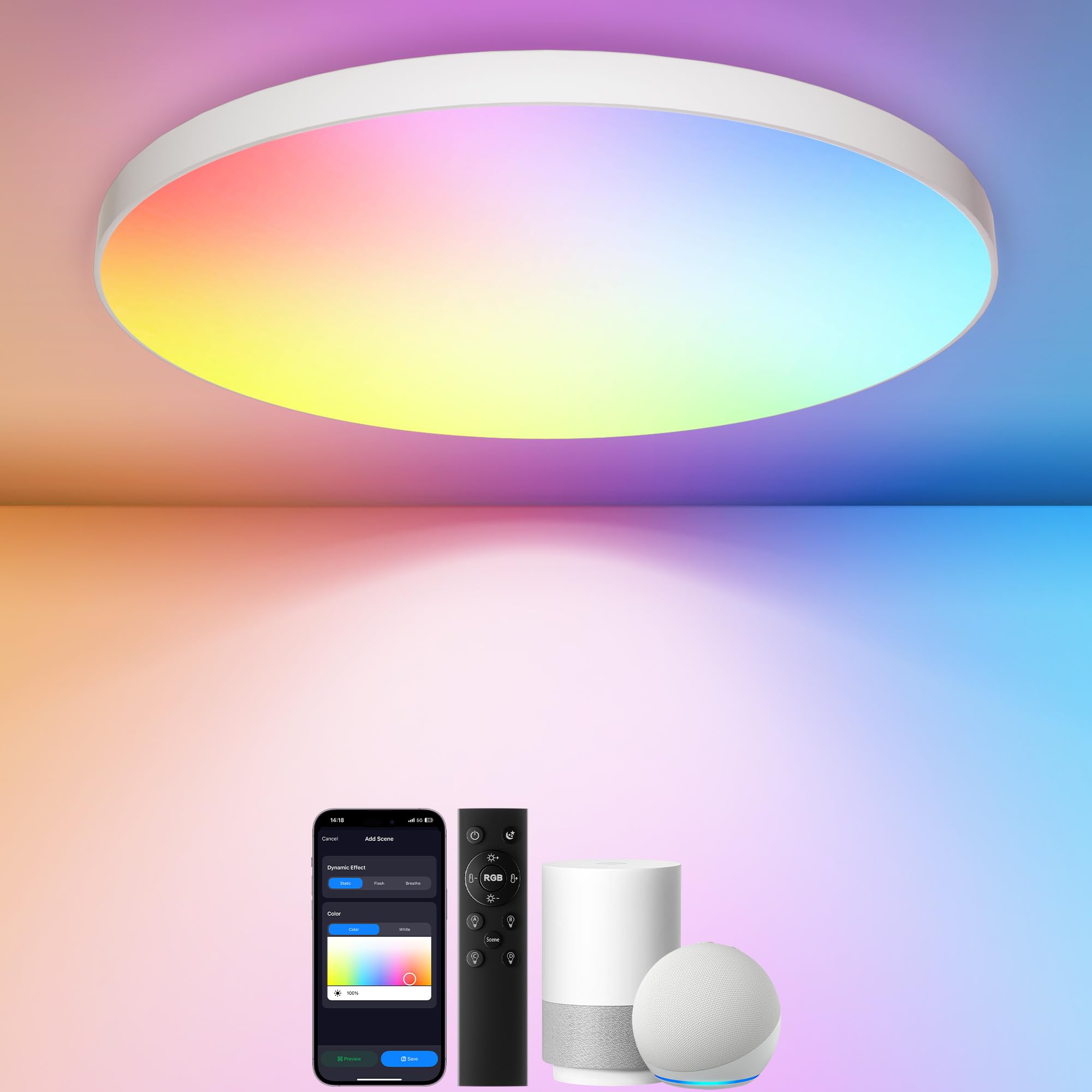 Swoieltr 24W LED Deckenleuchte RGBIC Smart – Dimmbar mit Alexa & Google Assistant