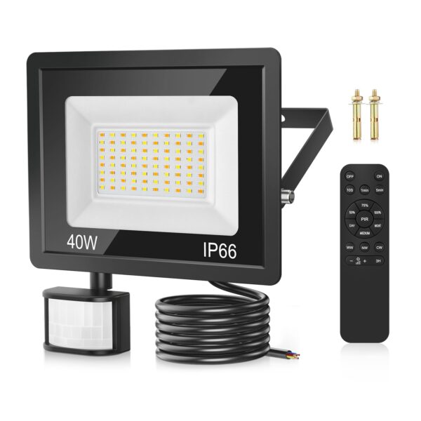 TailcasLED 40W LED Strahler mit Bewegungsmelder – 3600LM, dimmbar, IP66 wasserdicht