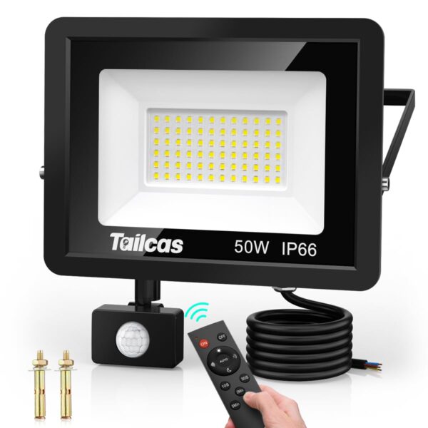 Tailcas 50W LED Strahler mit Bewegungsmelder & Fernbedienung – 4500 Lumen, IP66 wasserdicht