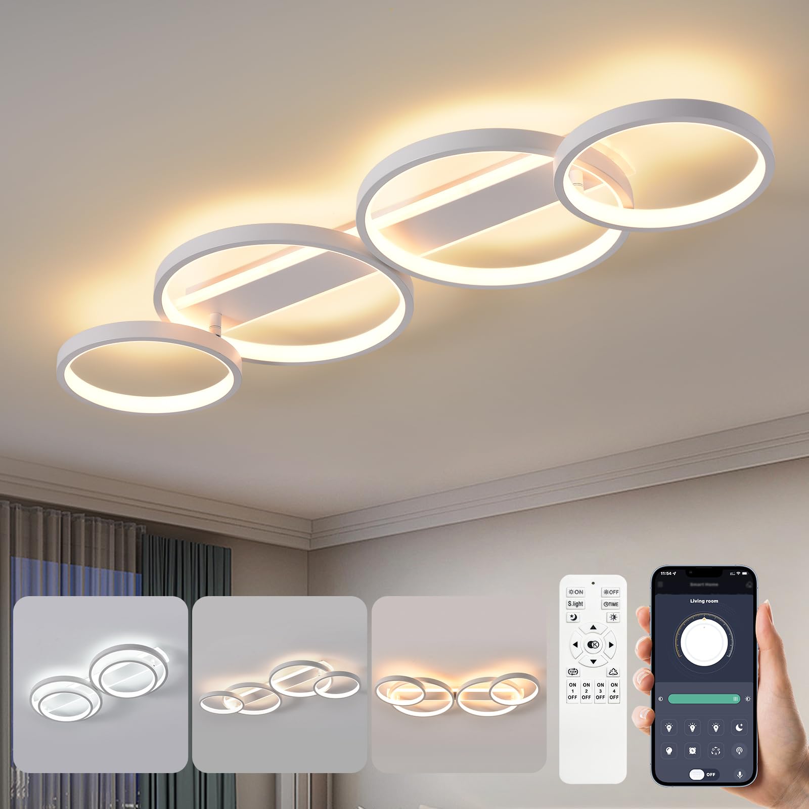 MYCUL LED Deckenlampe 48W dimmbar – Ringform Deckenleuchte 86cm mit Fernbedienung & APP