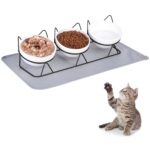 Yamitora Erhöhter Katzennapf 3er Set Keramik mit Silikon – Ergonomische Futterstation für Katzen
