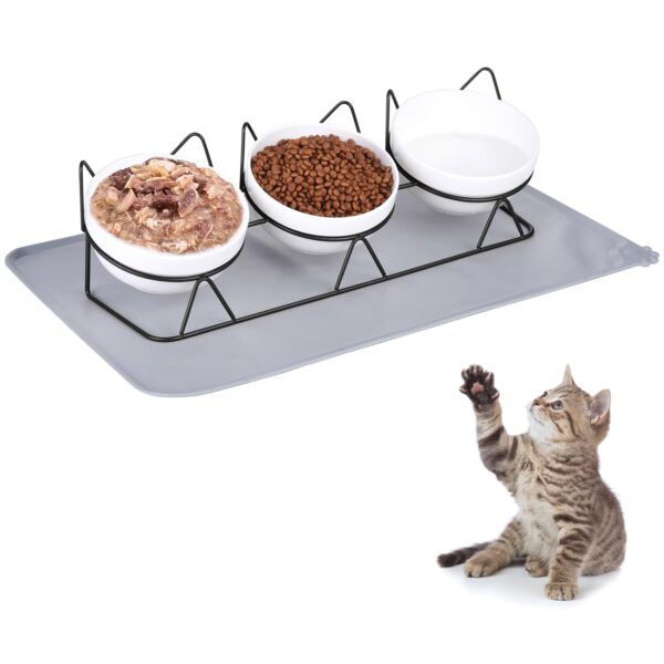 Yamitora Erhöhter Katzennapf 3er Set Keramik mit Silikon – Ergonomische Futterstation für Katzen