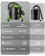 VANPORE Aschesauger 20L mit 1200W – Kaminsauger mit Doppelfilter & Gebläsefunktion – Bild 3