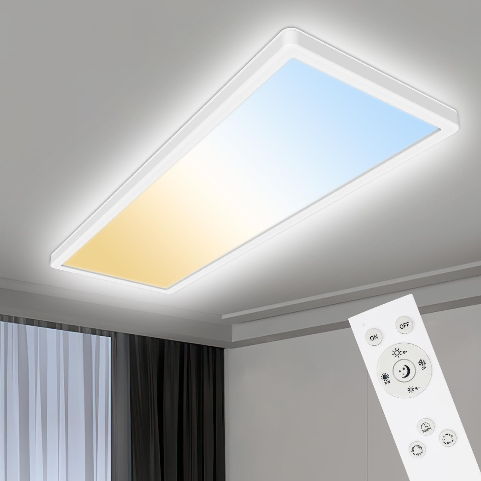 YIFMOO 24W LED Deckenleuchte dimmbar 2700K-6500K – Flaches Panel 60x20cm mit Fernbedienung