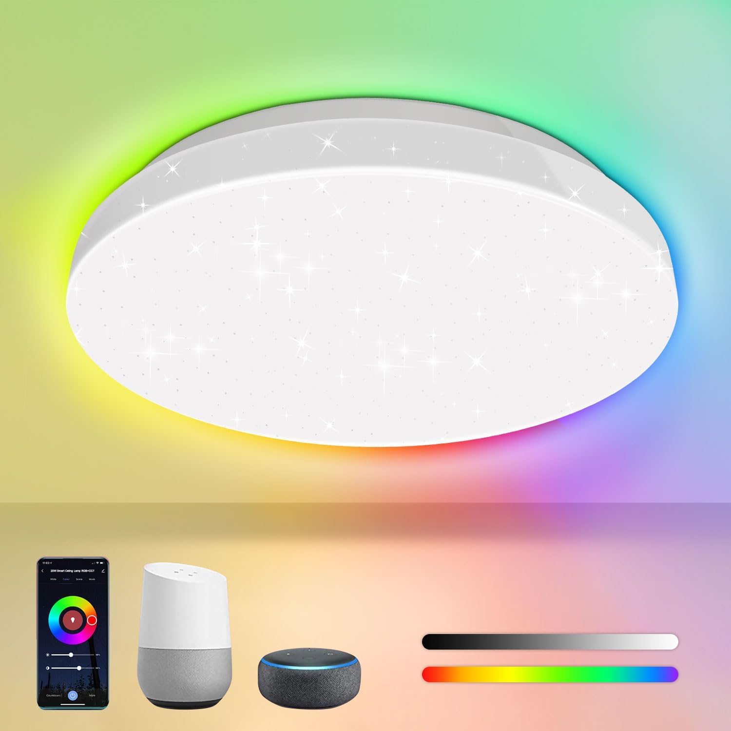 EXTRASTAR Smart LED Deckenleuchte 24W – Dimmbar, WLAN & Sprachsteuerung für Alexa