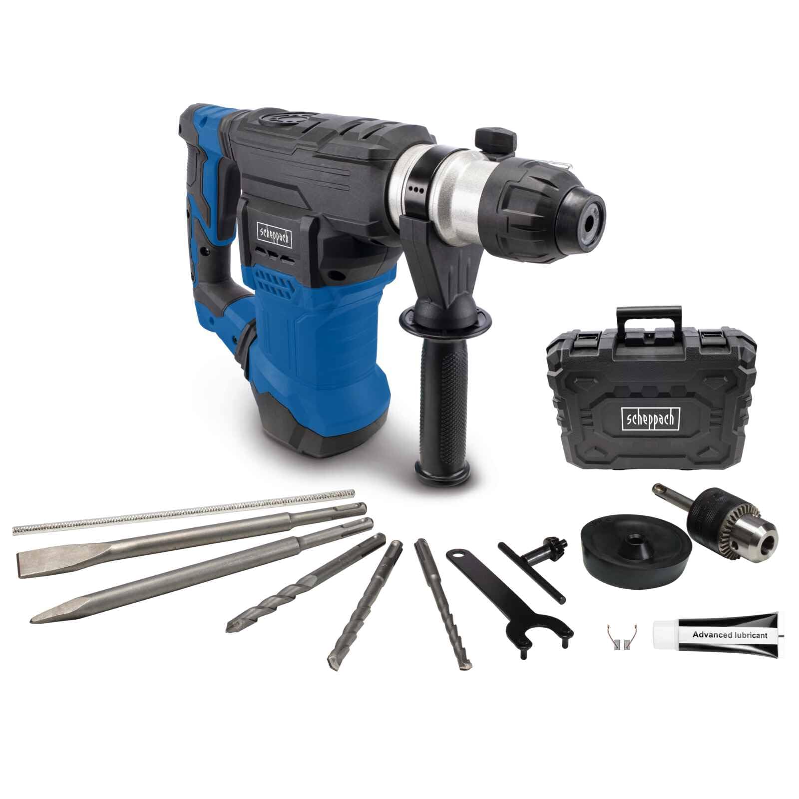 Scheppach DH1500 Plus Bohrhammer 1500W – 4in1 Abbruchhammer mit SDS-Plus für Beton & Stein