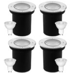 Goodia 4er Set Bodenstrahler Aussen GU10 230V IP67 – Schwenkbar mit Ersatzlinsen