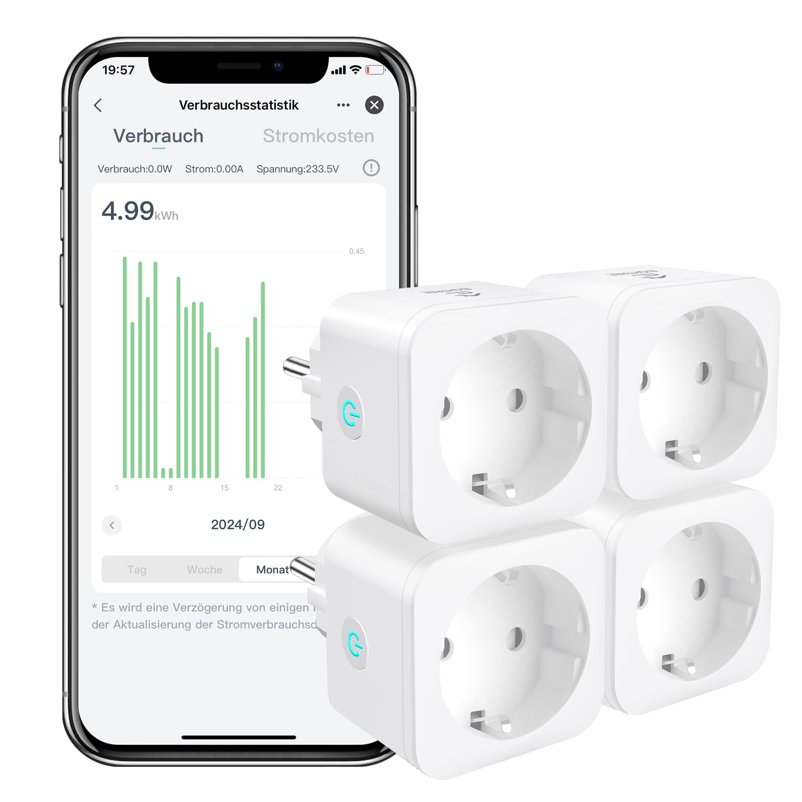 EIGHTREE Smart WLAN Steckdose 16A 4er Pack – Sprachsteuerung & Stromverbrauch Messen