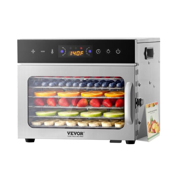 VEVOR Dörrautomat mit 6 Edelstahlschalen – 400 W Futtertrockner mit digitaler Temperaturregelung