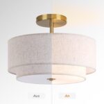 CALOKES Deckenlampe Ø40cm Beige-Gold dimmbar 3×E27 – Modernes Wohnzimmer Schlafzimmer – Bild 4