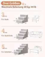 KSIIA Hundetreppe 5-Stufen 55cm Grau – Haustiertreppe mit abnehmbarem Bezug für kleine Hunde – Bild 2
