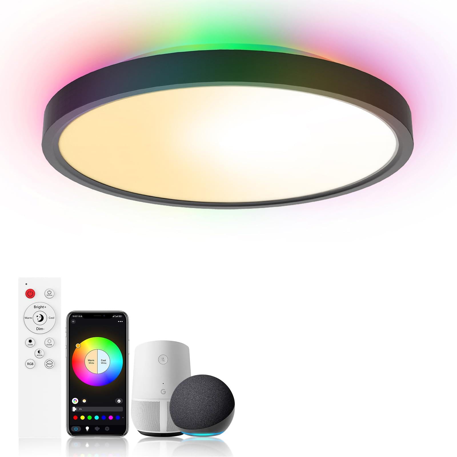 Birnetek® 30W LED Deckenlampe Rund – Smart Home Deckenleuchte mit Sprachsteuerung & RGB