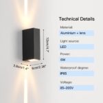 WYQSX LED-Außenwandleuchte 2er-Set 6W – Warmweisses Up & Down Licht für Fassade – Bild 4