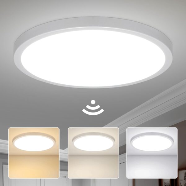 Yafido 24W LED Deckenleuchte mit Bewegungsmelder – Sensor Deckenlampe 3 Farben IP44