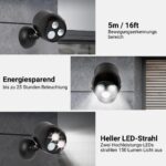 Proxinova LED Sicherheitsleuchte 2er Set mit Bewegungsmelder – Batteriebetriebenes Aussenlicht – Bild 3