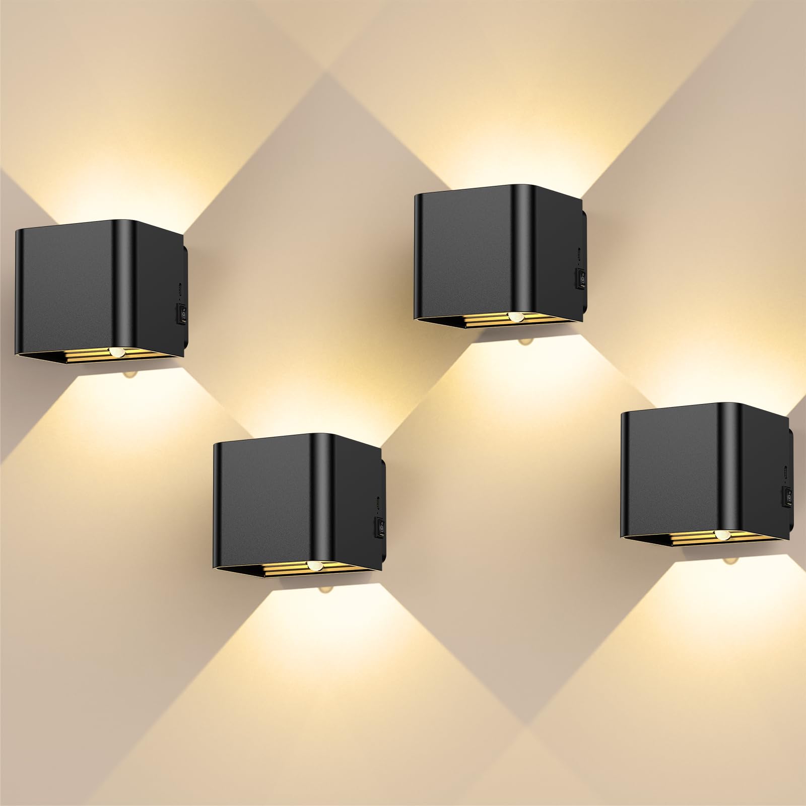 GEARLITE LED Wandleuchte mit Bewegungsmelder 4er-Pack – Wiederaufladbar für Innen & Aussen
