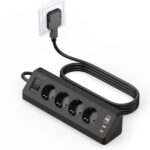 SUDEERY 4-Fach Ecksteckdose mit USB-C PD 20W & USB-A – Flachstecker 8 in 1 mit 2M Kabel