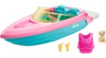 Barbie Speedboat Schnellboot – Schwimmboot mit Puppe & Welpe für Kinder ab 3 Jahren