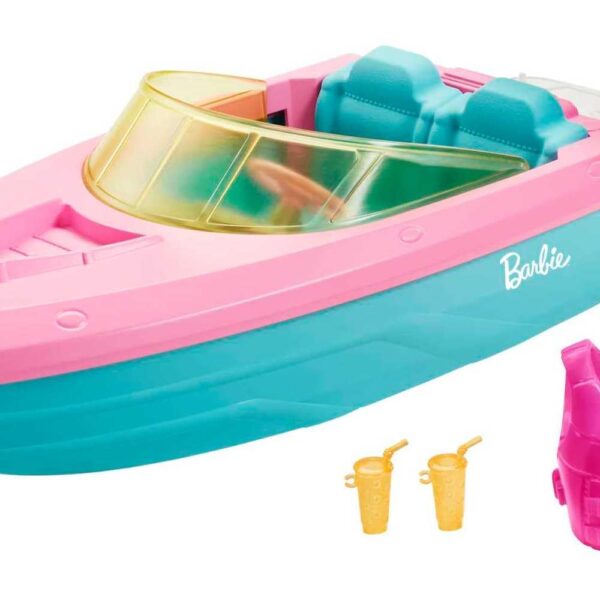 Barbie Speedboat Schnellboot – Schwimmboot mit Puppe & Welpe für Kinder ab 3 Jahren