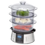 Clatronic DG 3547 Elektrischer Dampfgarer mit 3 Behältern – Vitaminerhaltendes Garen für Gemüse, Fleisch & Reis