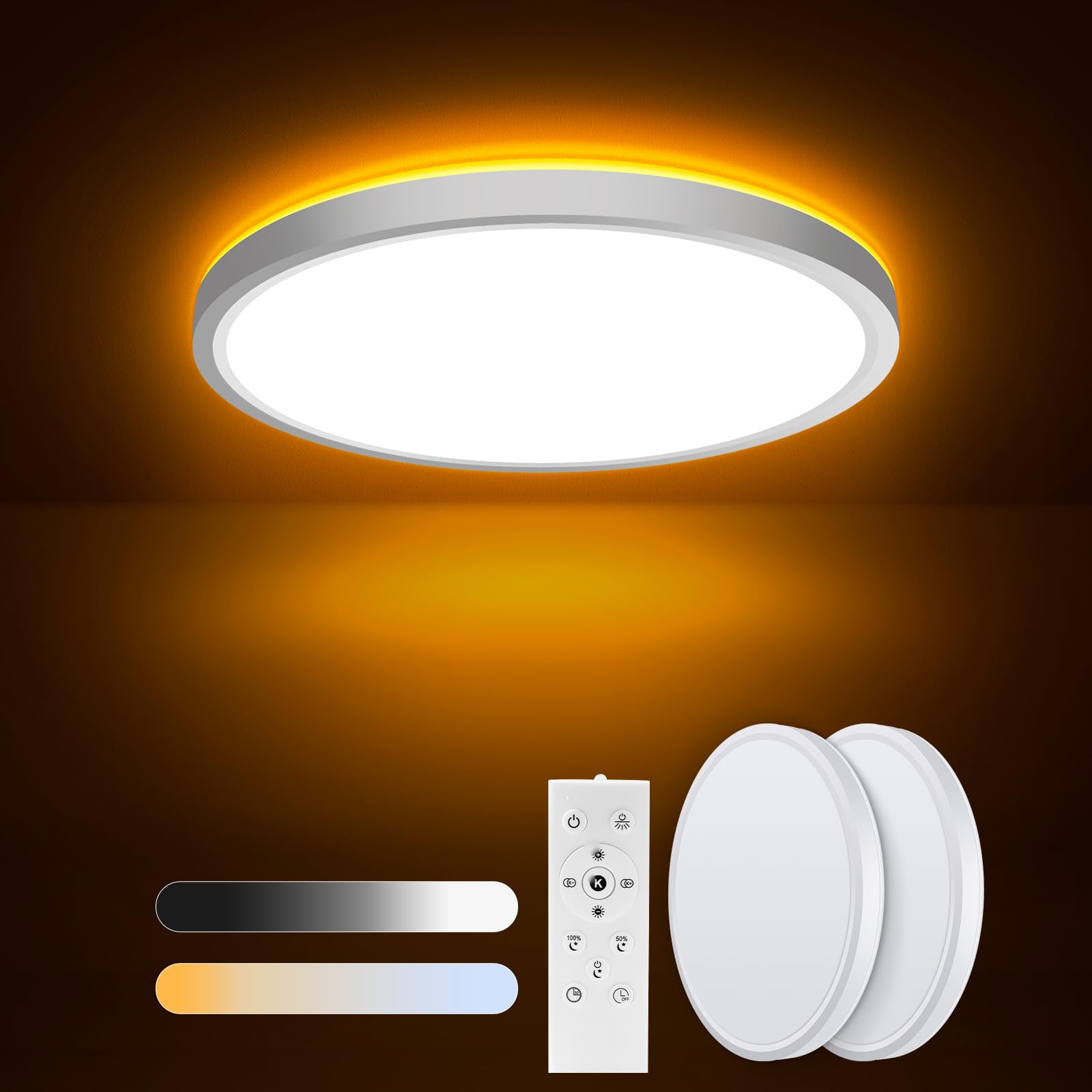 ToyGlee LED Deckenlampe 18W dimmbar mit Fernbedienung – Warmweiss bis Kaltweiß für alle Räume
