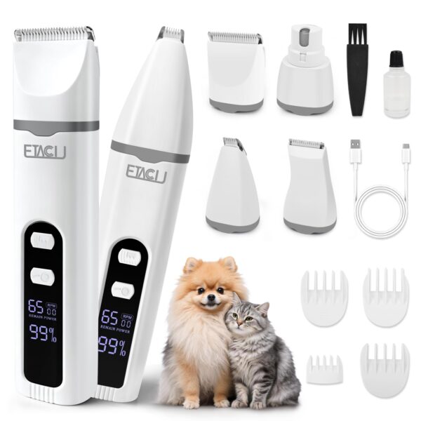 ETACCU 4-in-1 Akku-Hundetrimmer mit Keramikklinge – Leiser Tierhaarschneider für Hunde & Katzen