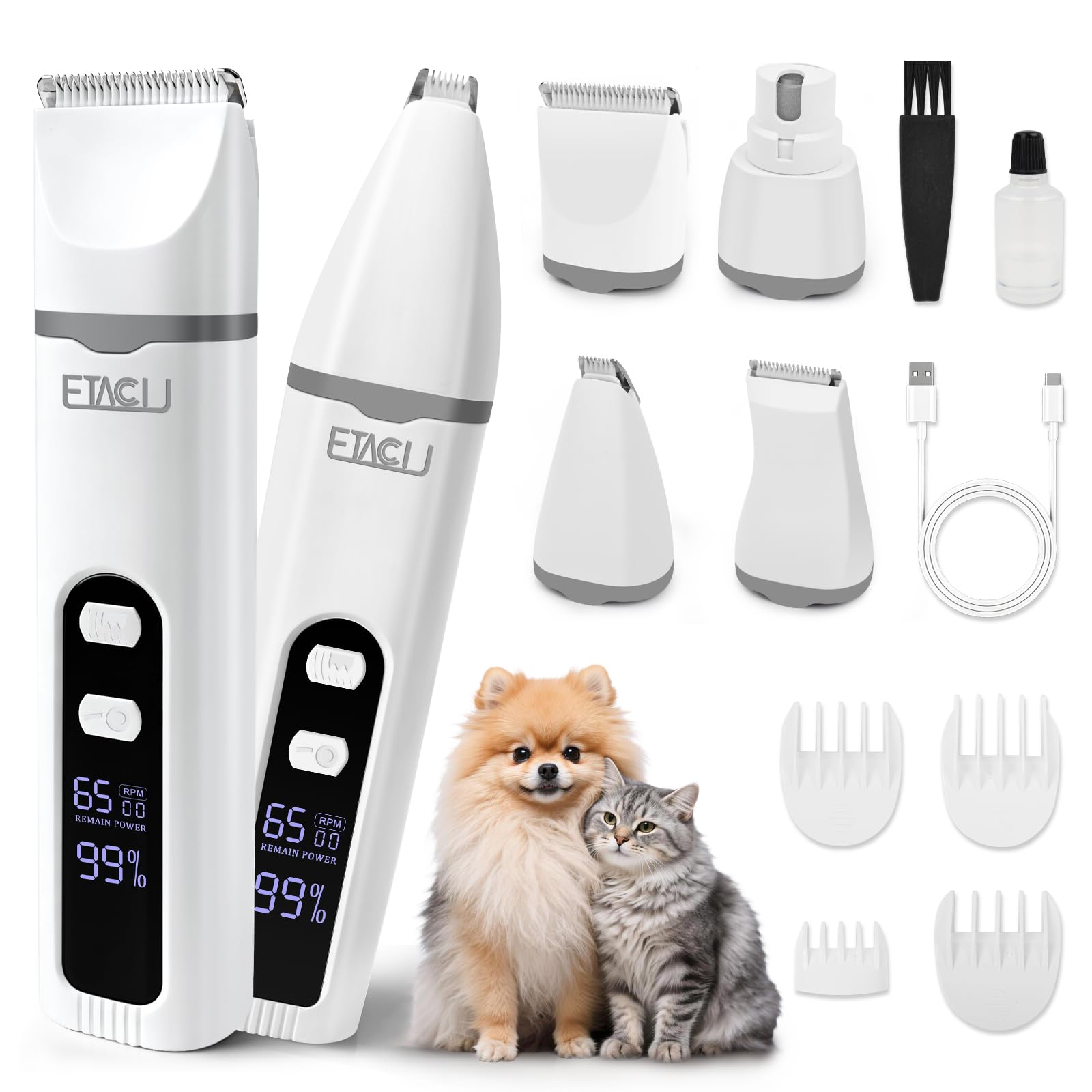 ETACCU 4-in-1 Akku-Hundetrimmer mit Keramikklinge – Leiser Tierhaarschneider für Hunde & Katzen