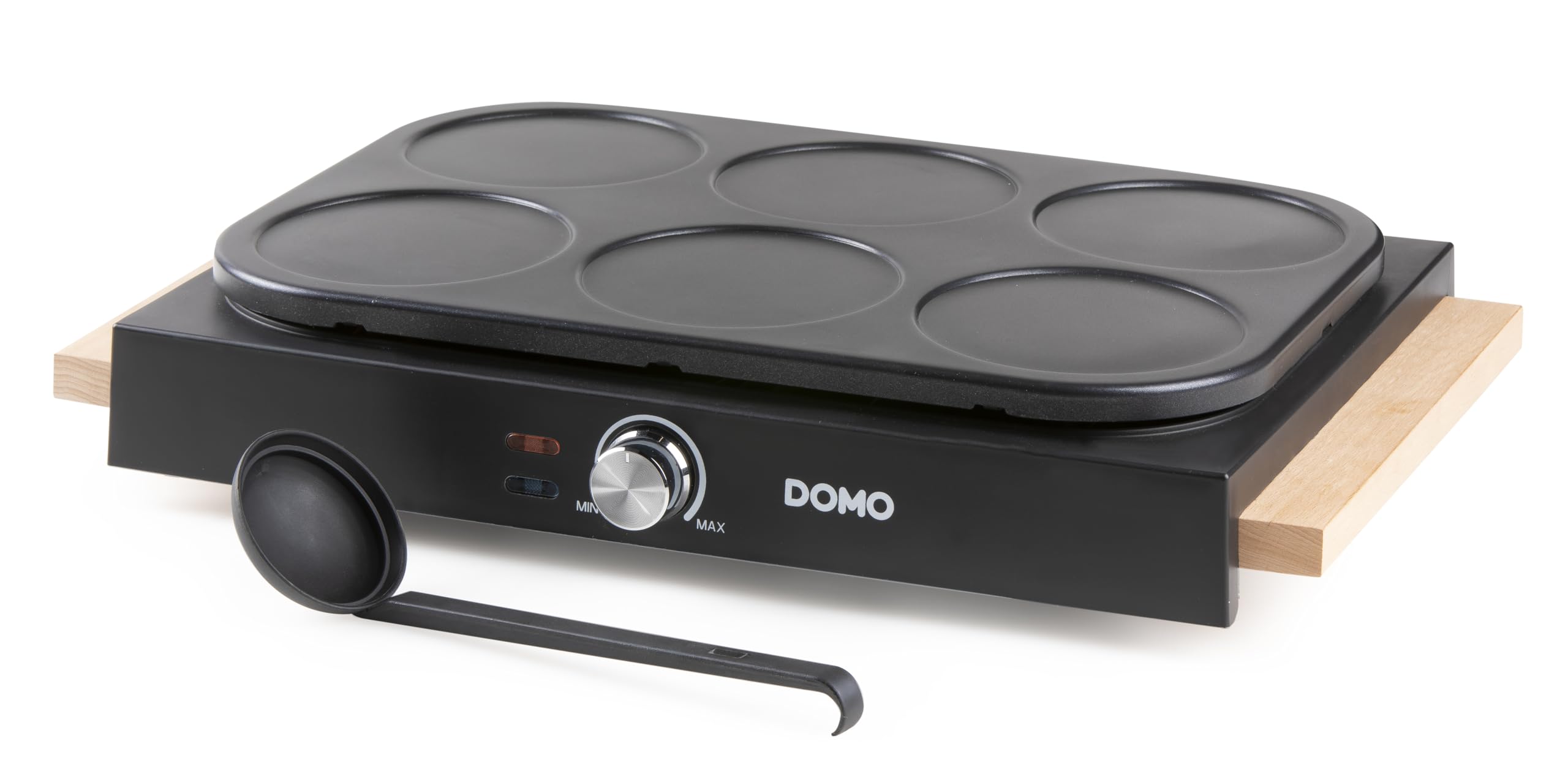 DOMO DO8717PN Pancake Maker für 6 Pancakes – PFAS-freie Antihaftbeschichtung mit Holzdesign