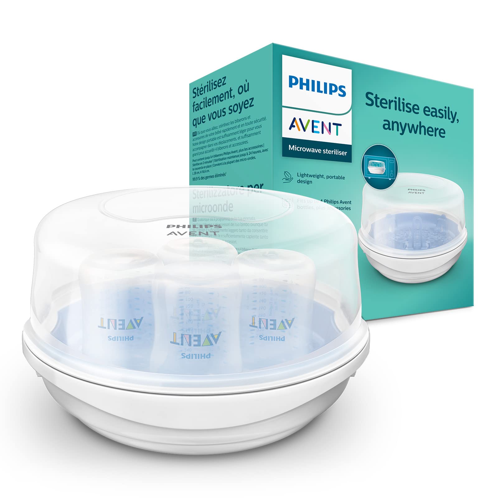 Philips Avent Mikrowellen-Dampfsterilisator für 4 Babyflaschen – 2-Minuten-Sterilisation