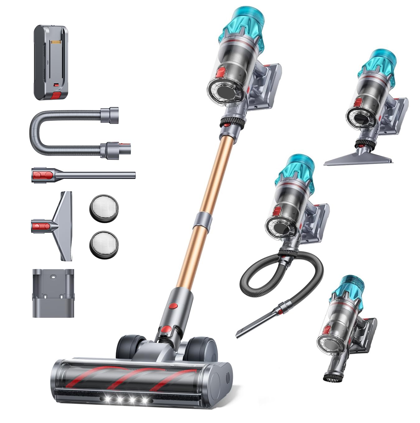 Fieety V7 Pro Akkustaubsauger Kabellos – 600W, 50kPa, 65Min Laufzeit, 8-in-1 für Tierhaare