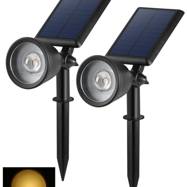 BLOOMWIN 2er Set Solar Gartenstrahler Warmweiss – IP65 Solarleuchte mit Erdspiss für Garten