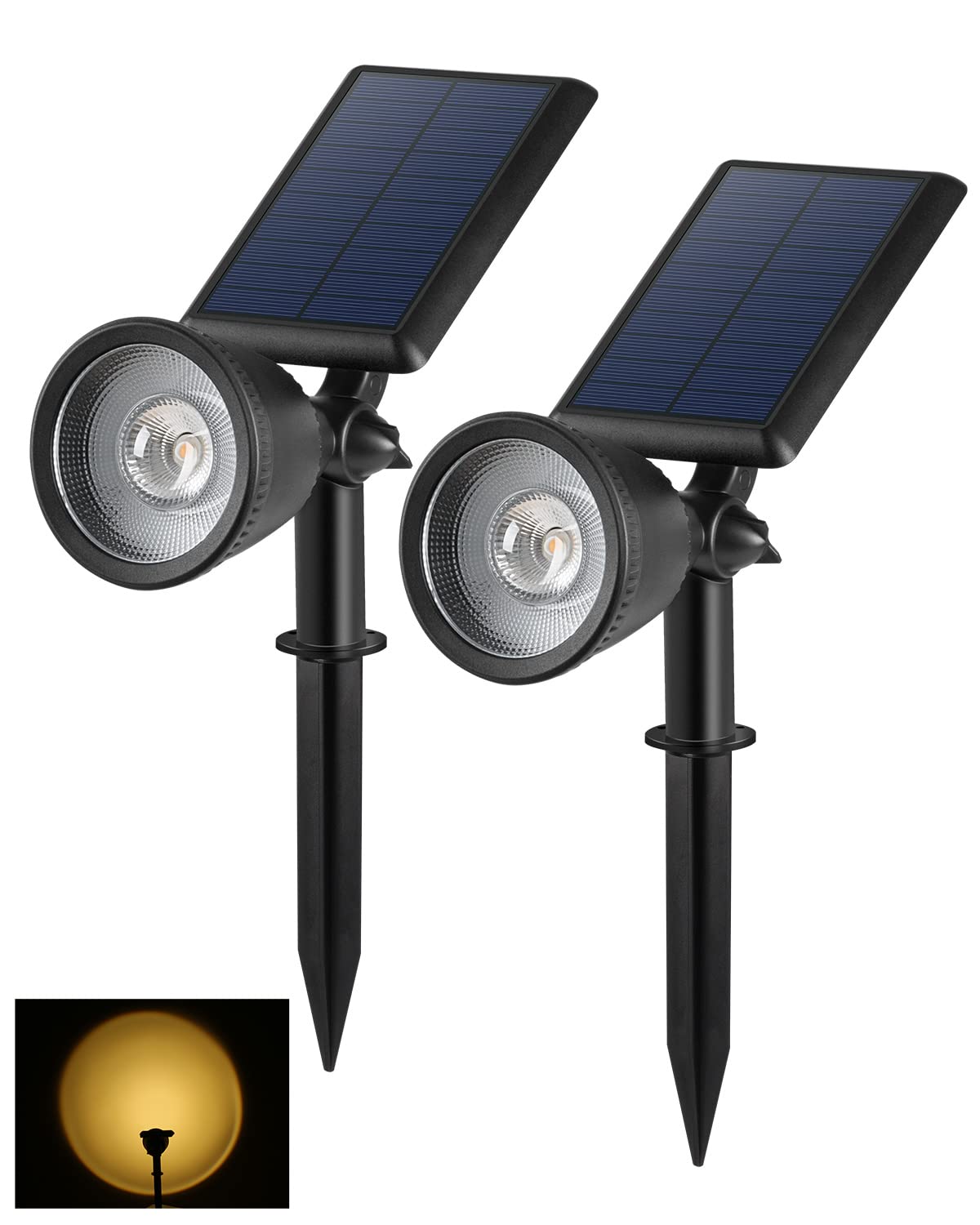 BLOOMWIN 2er Set Solar Gartenstrahler Warmweiss – IP65 Solarleuchte mit Erdspiss für Garten