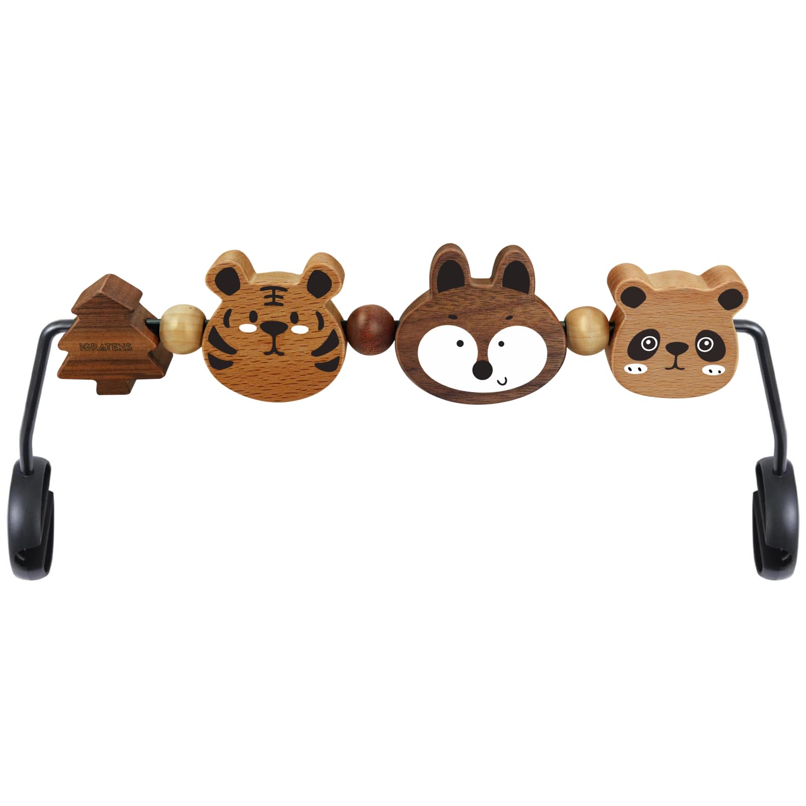 iGRATENS Babywippen-Spielzeugstange aus Naturholz – Safari-Design für Soft & Bliss