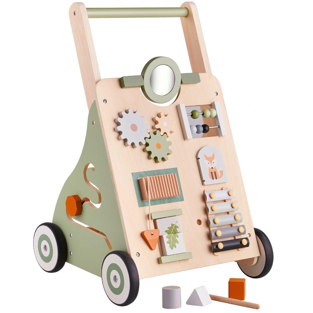 Haus Projekt Lauflernwagen Holz Waldthema – Activity Walker mit Spielzeug für Babys ab 1 Jahr