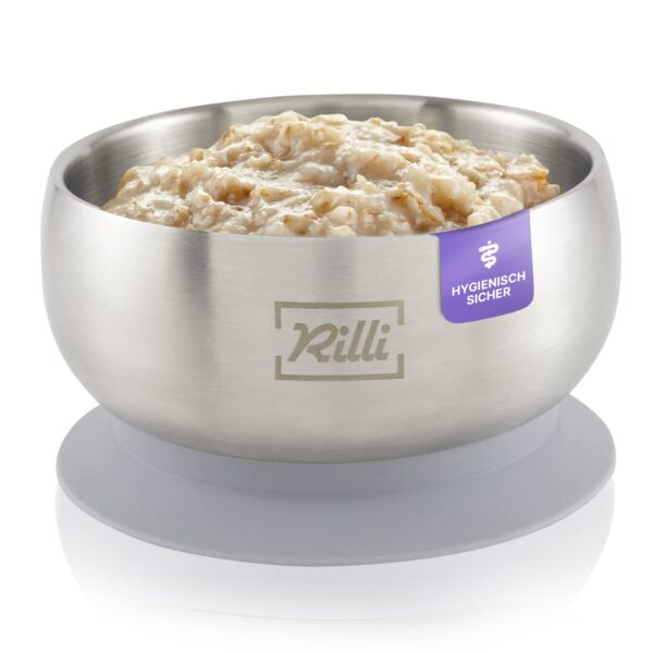 Rilli Edelstahl-Babyschüssel mit Saugnapf & Deckel – Thermoisolierend für BLW