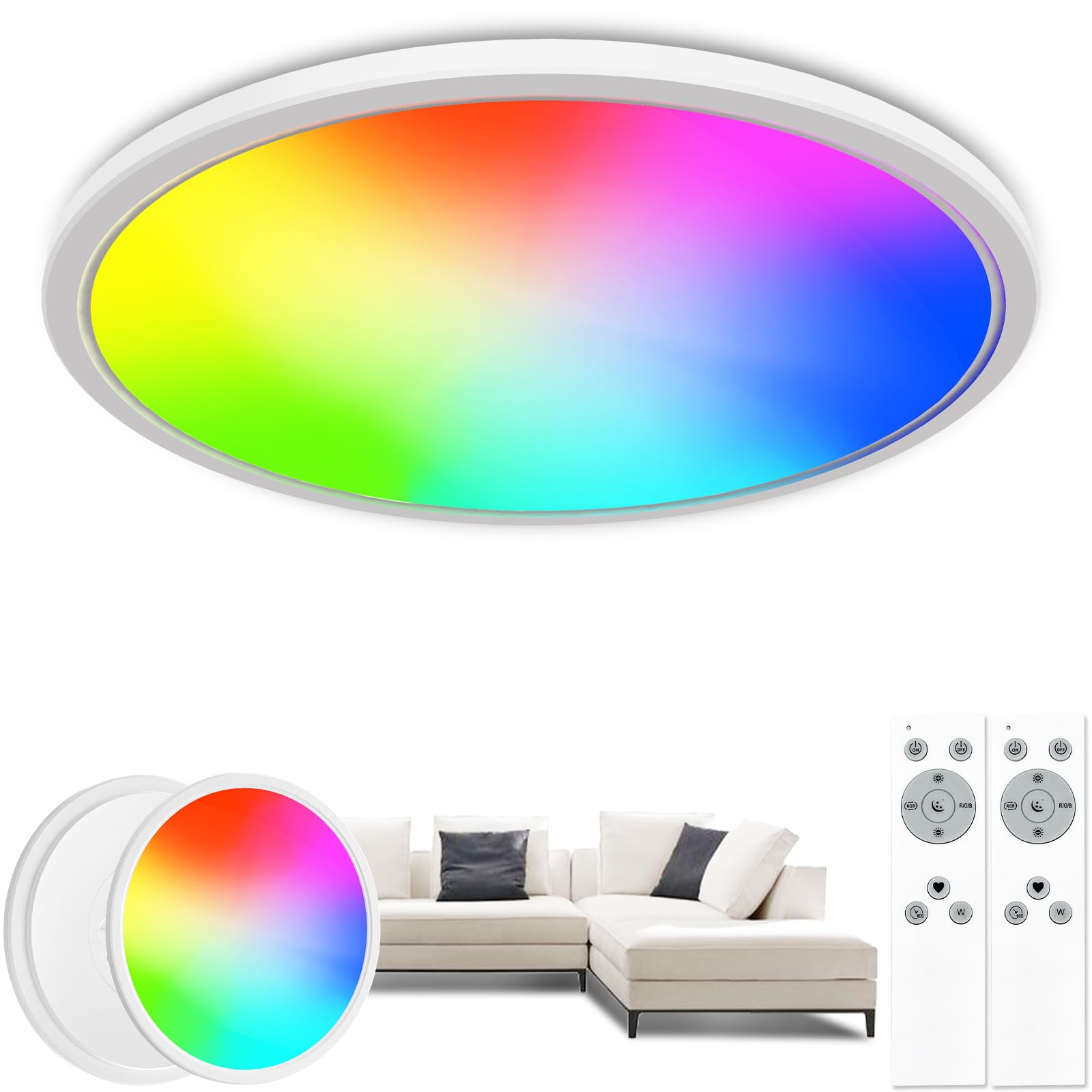 zemty 2er Set LED Deckenleuchte Dimmbar mit Fernbedienung – RGB Farbwechsel für alle Räume