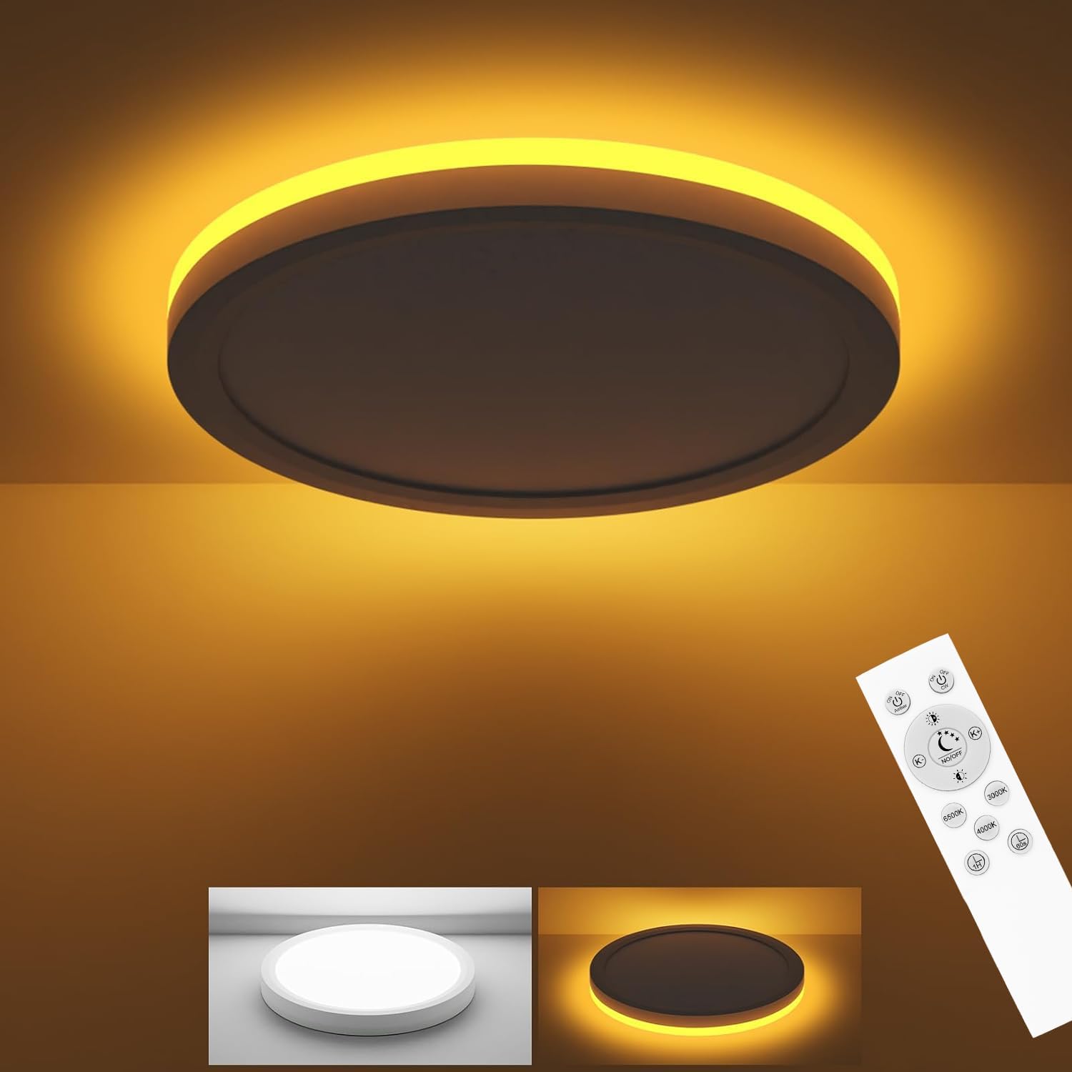 zemty 22cm LED Deckenleuchte dimmbar – 1500 Lumen mit Fernbedienung & Nachtlicht