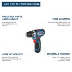 Bosch Professional GSR 12V-15 Akku Bohrschrauber – Kompakt-Set mit 39-tlg. Zubehör & 2 Akkus – Bild 4