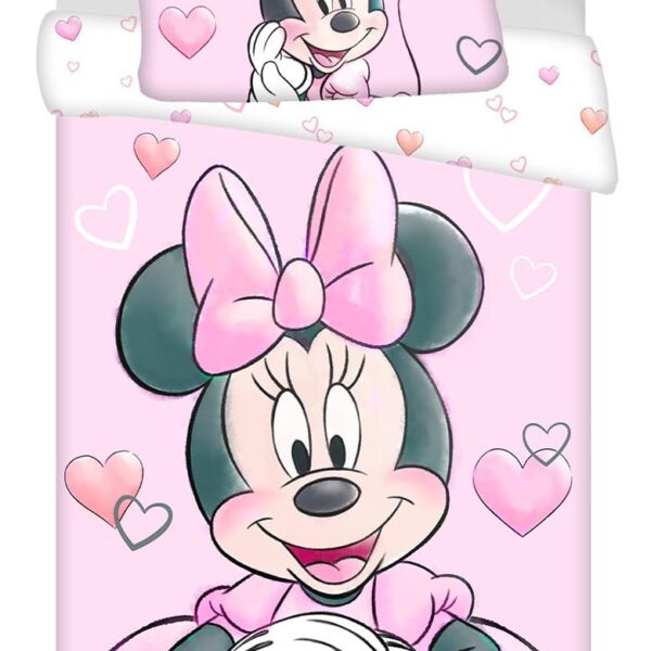 Minnie Powder Pink Babybettwäsche 100x135 cm – Wendbar aus Naturbaumwolle für Mädchen