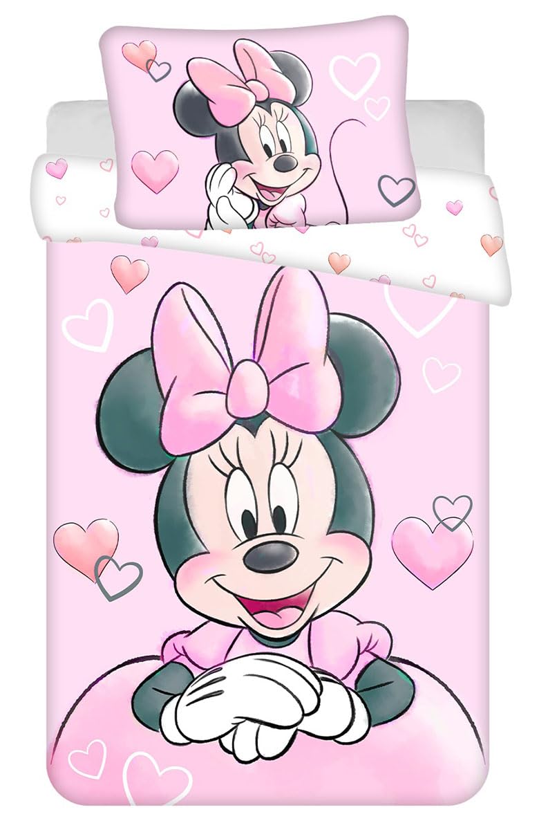 Minnie Powder Pink Babybettwäsche 100x135 cm – Wendbar aus Naturbaumwolle für Mädchen