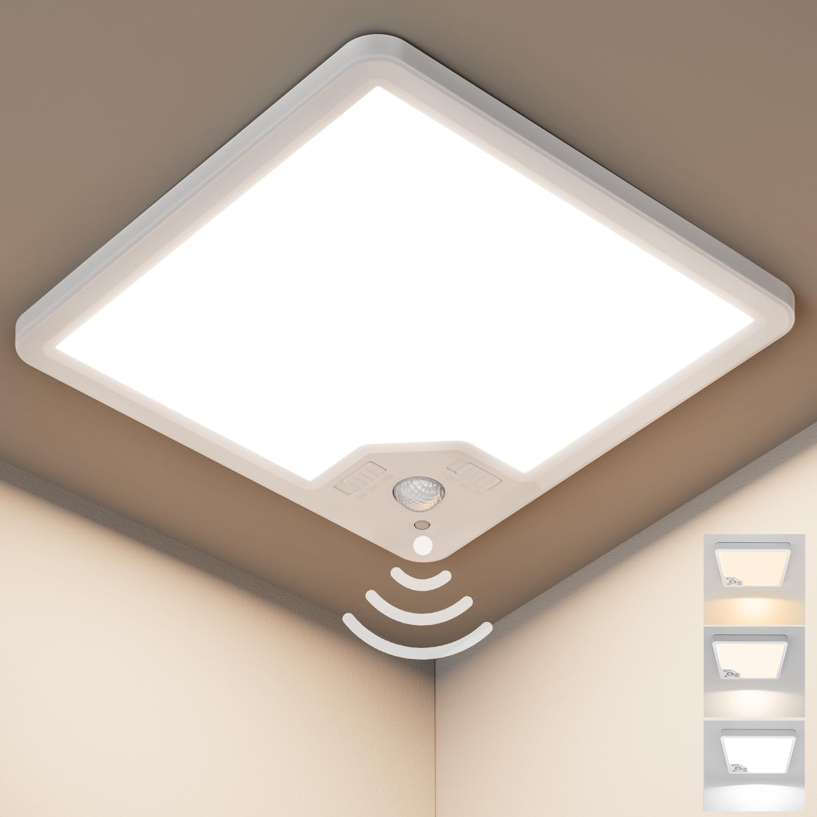 AmzFan LED-Deckenleuchte 22W 2100lm mit Radar-Bewegungsmelder – 3 Farbtemperaturen