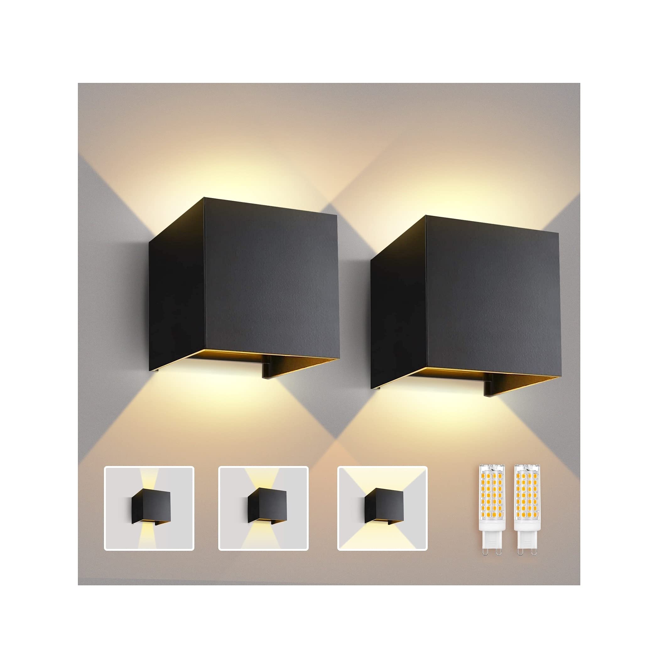 Lureshine 2er Set Wandleuchte mit G9 LED – Warmweiss 3000K, verstellbar für Innen & Aussen