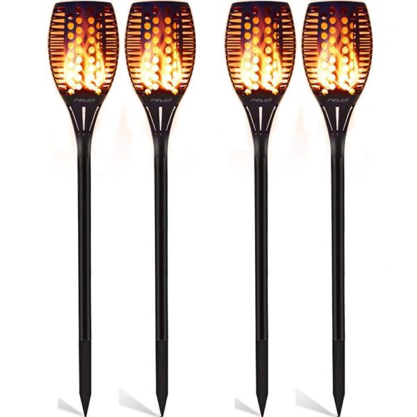 4er Set Solarlampen mit 96 LED & Flammeneffekt – Automatische Gartenbeleuchtung IP65 wasserdicht