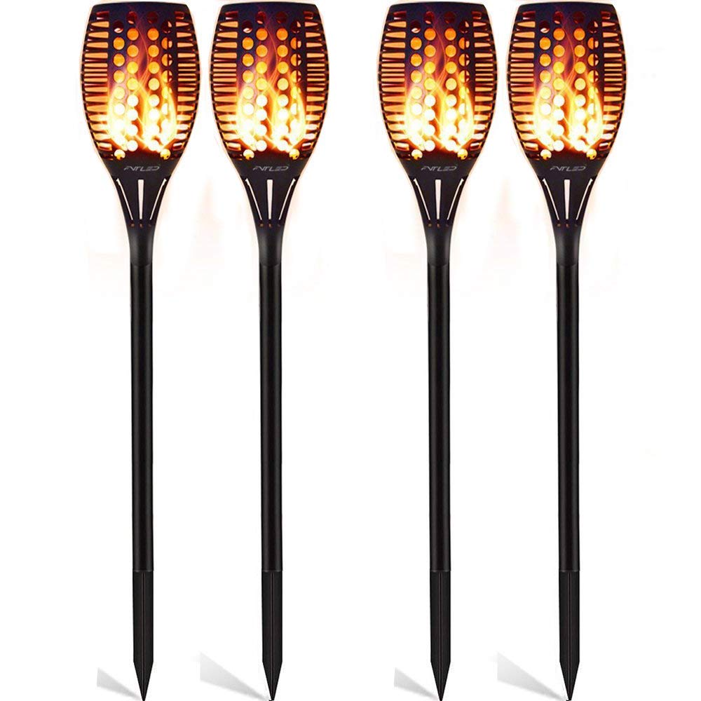 4er Set Solarlampen mit 96 LED & Flammeneffekt – Automatische Gartenbeleuchtung IP65 wasserdicht