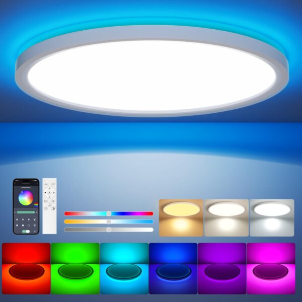 Aphyni LED Deckenleuchte Ø30cm – Dimmbar RGB mit Fernbedienung & App-Steuerung
