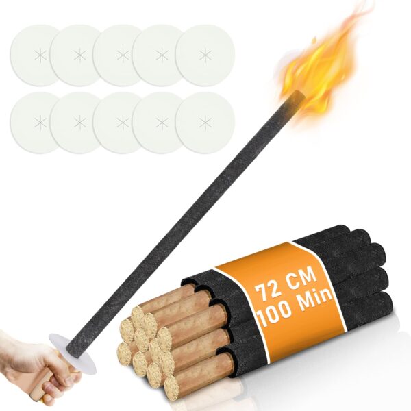 Ansobea 10er Set Wachsfackeln 100 min Brenndauer – Gartenfackeln mit Tropfschutz & langem Griff